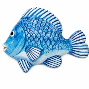 Piatto pesce ceramica blu con squame in rilievo e finitura lucida