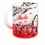 Mug vetro satinato rosso con illustrazione borgo di Paola e scritta decorativa