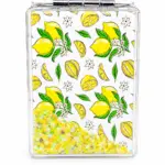 Specchietto limoni sicilia con glitter gialli e verdi mobili su fondo bianco
