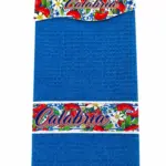 Strofinaccio calabria peperoncino blu nido d'ape con fasce decorate fiori rossi bianchi