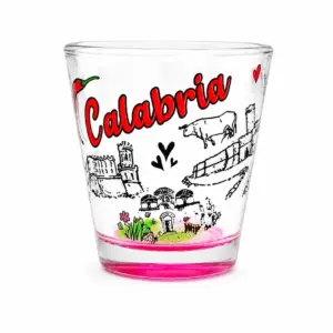Bicchierino da shot vetro trasparente base fucsia decorazione Calabria peperoncini