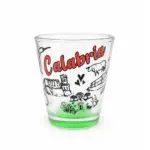 Bicchierino vetro trasparente base verde decorazione Calabria peperoncino paesaggi