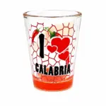 Bicchierino da liquore vetro trasparente base arancione scritta I LOVE CALABRIA peperoncini rossi