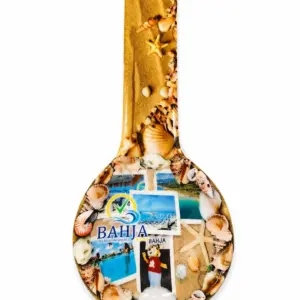 Poggiamestolo mare conchiglie a forma di chitarra con collage fotografico costiero e decorazioni marine