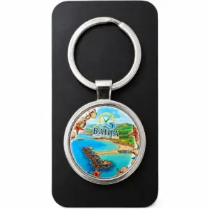 Portachiavi mare bahja rotondo metallo con conchiglie stelle marine azzurro arancione