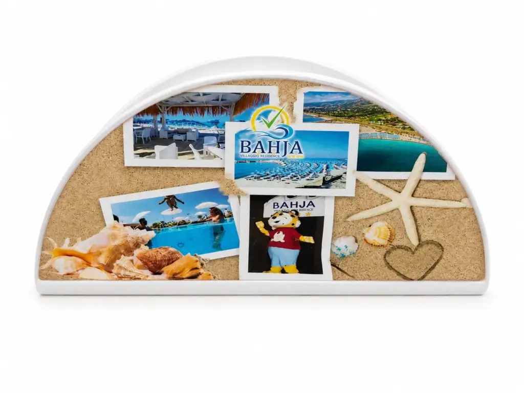 Portatovaglioli ceramica mare con conchiglie stelle marine e fotografie resort Bahja