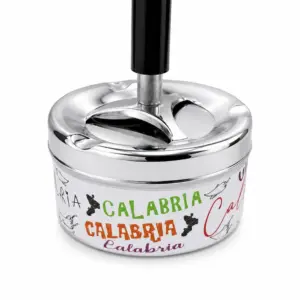 Posacenere metallo cromato antivento con scritta Calabria multicolore e peperoncini stilizzati