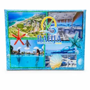 Quadro tela cornice azzurra collage fotografico Bahja Villaggio Residence mare piscina