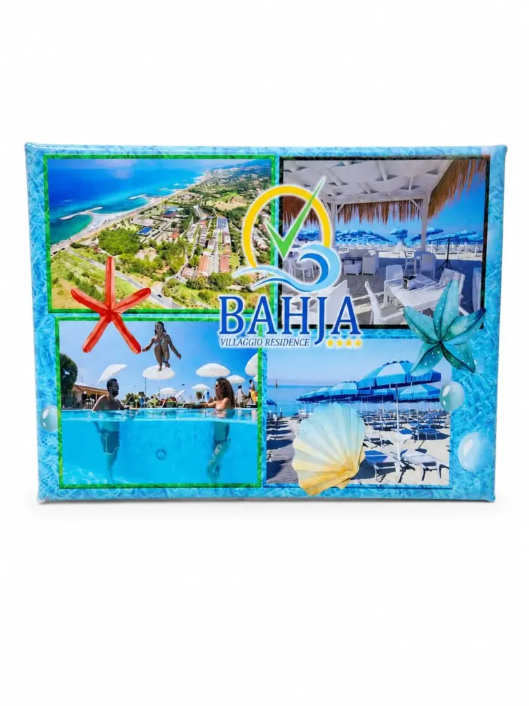 Quadro tela cornice azzurra collage fotografico Bahja Villaggio Residence mare piscina