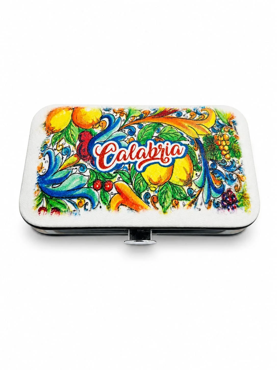 Set manicure calabria custodia metallica decorata limoni peperoncini motivi floreali