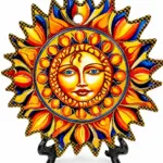 Piatto poggia pentole ceramica decorativo con sole stilizzato raggi multicolore giallo arancio rosso blu