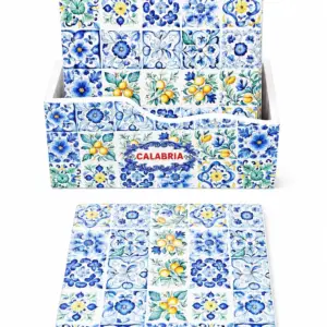 Sottobicchieri ceramica decorati con rosoni maiolica blu cobalto azzurro giallo limone scritta Calabria