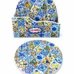 Sottobicchieri calabria rosoni set sei pezzi decorazione blu giallo maiolica mediterranea