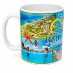 Tazza ceramica bianca con collage fotografico Bahja Villaggio Residence mare turchese piscine