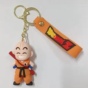 Portachiavi Dragon Ball Z con ciondolo Crilin in gomma 3D divisa arancione e targhetta logo