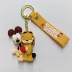 Portachiavi Garfield e Odie in gomma morbida con fascetta gialla e anello metallico dorato