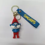 Portachiavi puffo con ciondolo tridimensionale blu rosso e anello metallico dorato