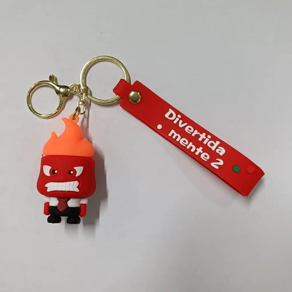 Portachiavi Inside Out Rabbia rosso con ciondolo gomma e targhetta Divertida mente 2