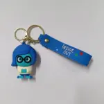 Portachiavi Inside Out con personaggio Tristezza blu in gomma 3D e targhetta logo su sfondo bianco