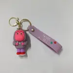 Portachiavi Inside Out personaggio Vergogna gomma rosa viola con targhetta lilla moschettone dorato