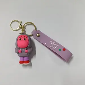 Portachiavi Inside Out personaggio Vergogna gomma rosa viola con targhetta lilla moschettone dorato
