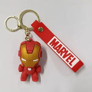 Portachiavi Iron Man Marvel con ciondolo tridimensionale rosso oro e fascetta logo Marvel