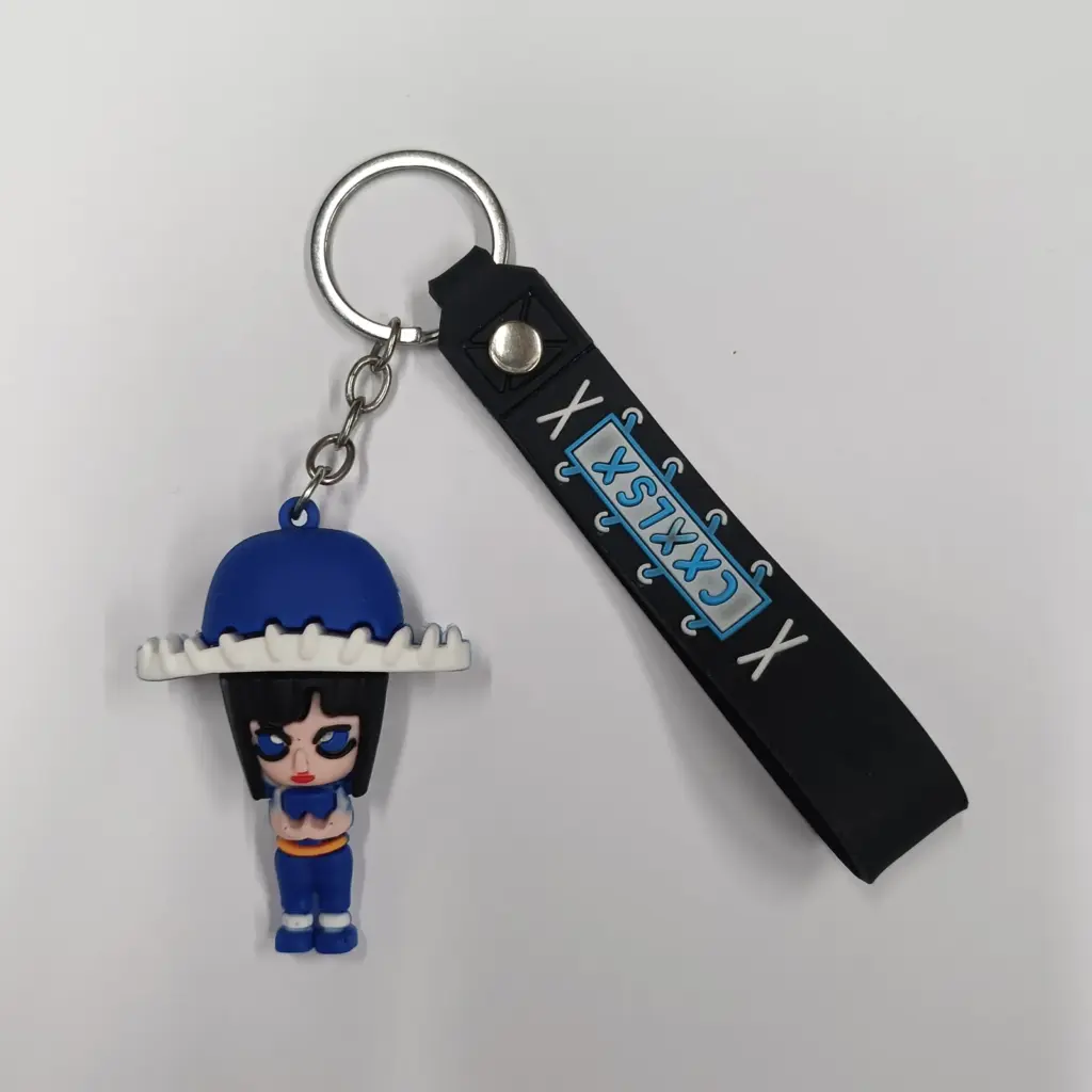 Portachiavi One Piece con ciondolo Nico Robin in gomma blu e fascetta nera decorata