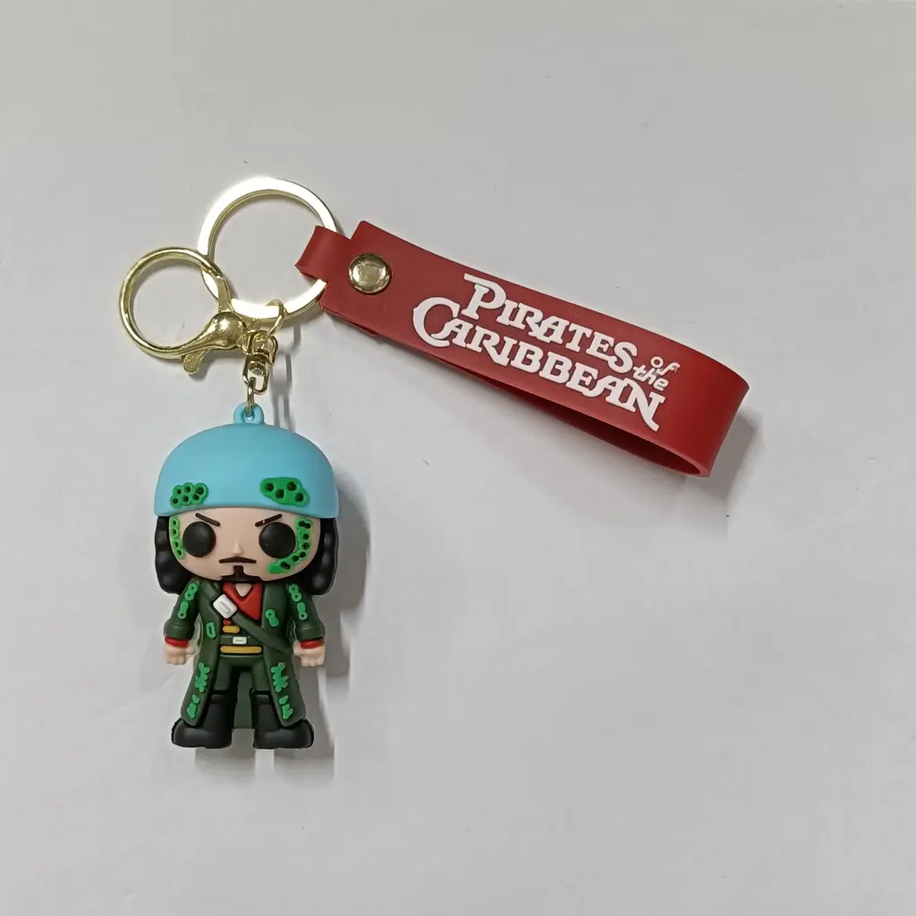 Portachiavi pirati caraibi Jack Sparrow gomma cappello azzurro giacca verde