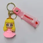 Portachiavi principessa Disney Aurora in gomma rosa con targhetta Princess e anello dorato