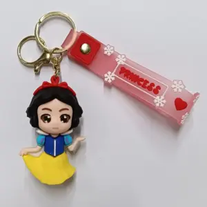 Portachiavi Disney Biancaneve con ciondolo resina e targhetta rosa Princess decorata