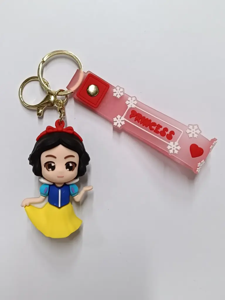 Portachiavi Disney Biancaneve con ciondolo resina e targhetta rosa Princess decorata