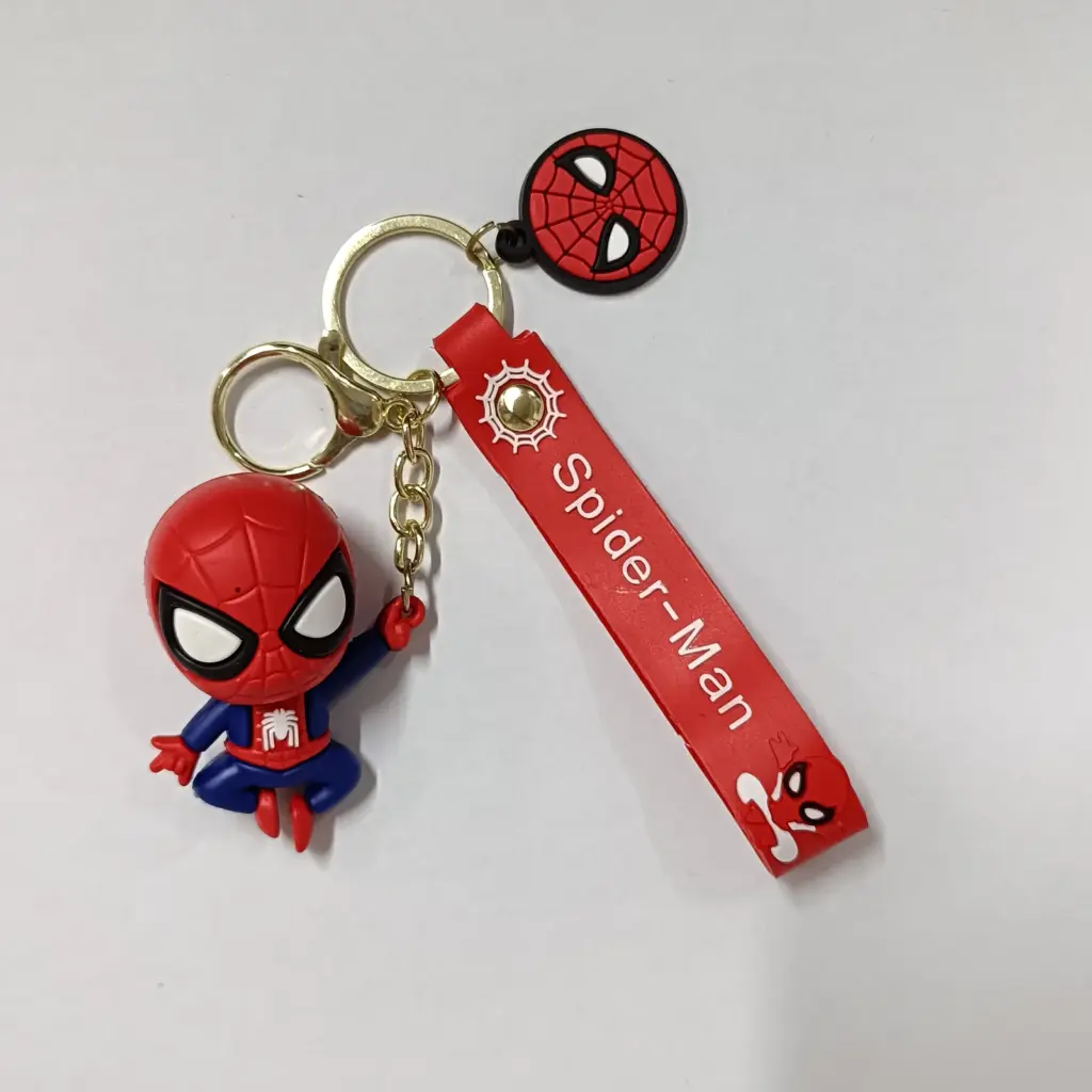 Portachiavi Spider-Man chibi rosso blu con ciondolo ragnatela e moschettone dorato
