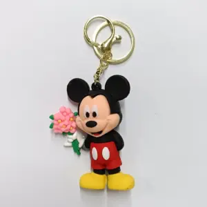 Portachiavi topolino fiori con ciondolo in gomma colorata e attacco metallo dorato