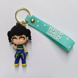 Portachiavi K-Pop Demon Hunters personaggio Zoey ciondolo gomma targhetta azzurra anello dorato