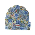 Sottobicchieri calabria maioliche forma sagomata fiori policromi fondo bianco scritta rossa