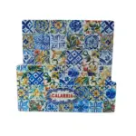 Sottobicchieri ceramica quadrati decorati maioliche calabresi blu giallo verde scritta Calabria