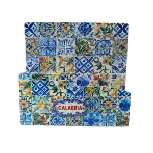 Sottobicchieri ceramica quadrati decorati maioliche calabresi blu giallo verde scritta Calabria
