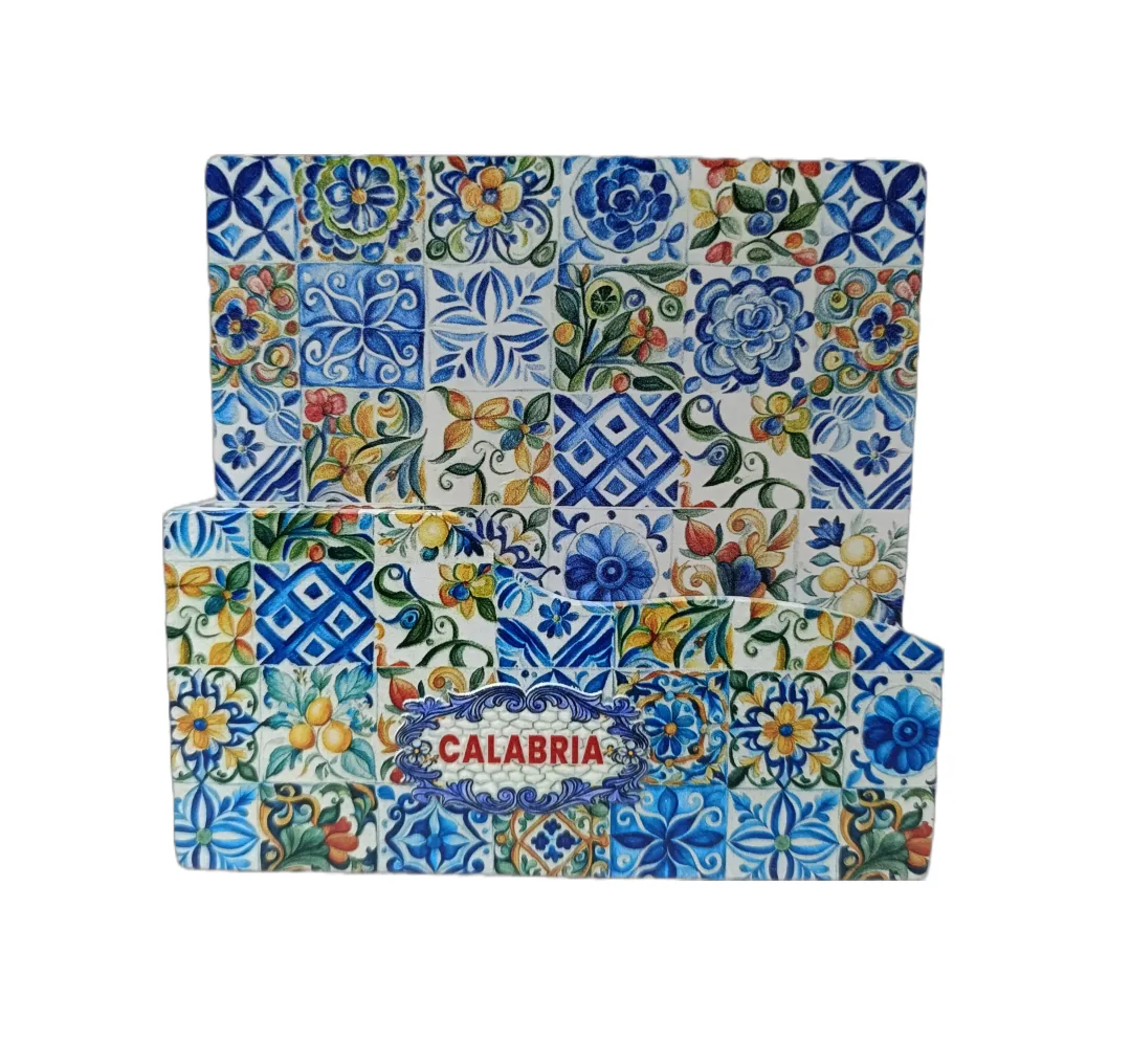 Sottobicchieri ceramica quadrati decorati maioliche calabresi blu giallo verde scritta Calabria