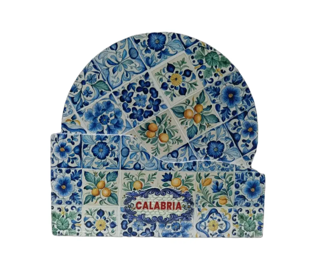 Sottobicchieri calabria ceramica decorati con maioliche blu cobalto fiori e frutti arancioni