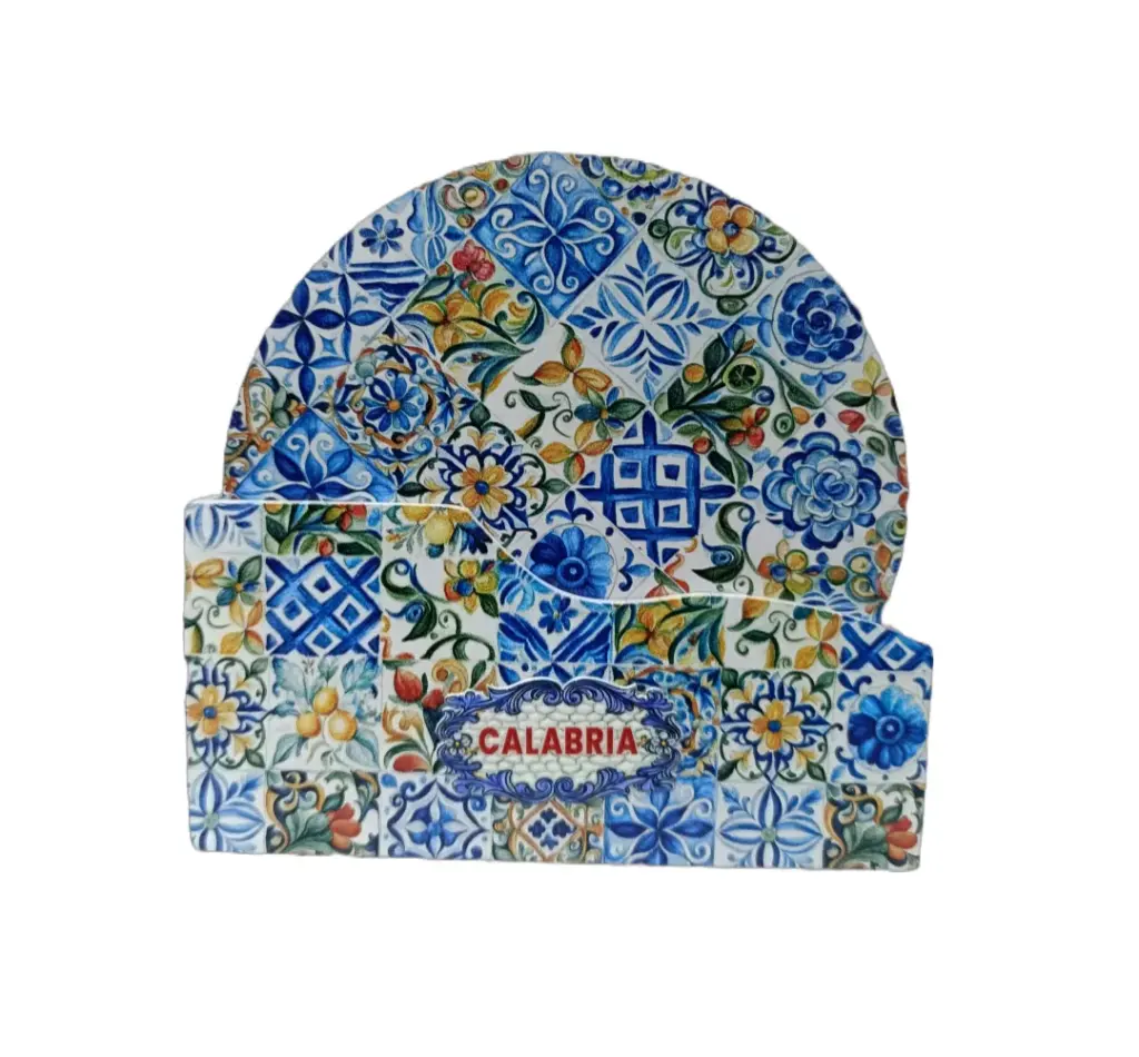 Set sei sottobicchieri ceramica decorati maioliche calabresi blu giallo verde fondo bianco