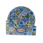 Set sei sottobicchieri ceramica decorati maioliche calabresi blu giallo verde fondo bianco