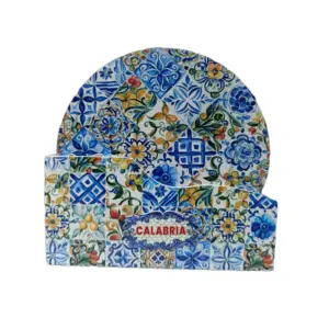 Set sei sottobicchieri ceramica decorati maioliche calabresi blu giallo verde fondo bianco