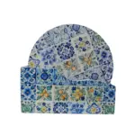 Set sei sottobicchieri ceramica decorati maioliche blu azzurro verde con supporto ad arco