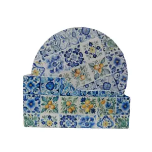 Set sei sottobicchieri ceramica decorati maioliche blu azzurro verde con supporto ad arco
