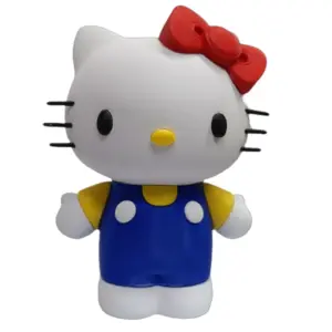 Statuetta Hello Kitty 3D in plastica PLA bianca con vestitino blu a pois e fiocco rosso