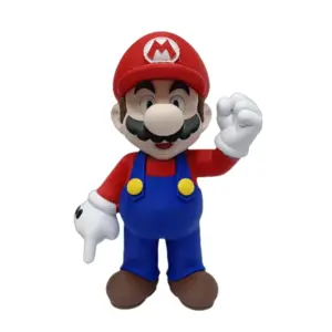 Statuetta Super Mario in plastica stampata 3D con cappello rosso, salopette blu e pugno alzato