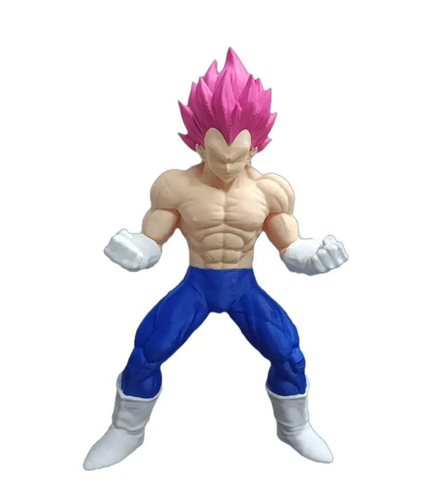 Statuetta Vegeta stampa 3D PLA capelli rosa fucsia posa combattimento