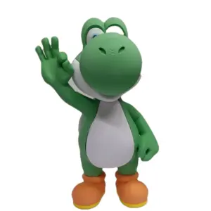 Statuetta Yoshi Super Mario verde in plastica stampata 3D con pancia bianca e scarpe arancioni