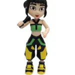 Statuetta stampa 3D personaggio femminile cartoon outfit sportivo verde nero giallo con microfono