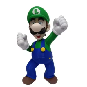 Statuetta Luigi Super Mario Bros in plastica con cappello verde, salopette blu e posa dinamica